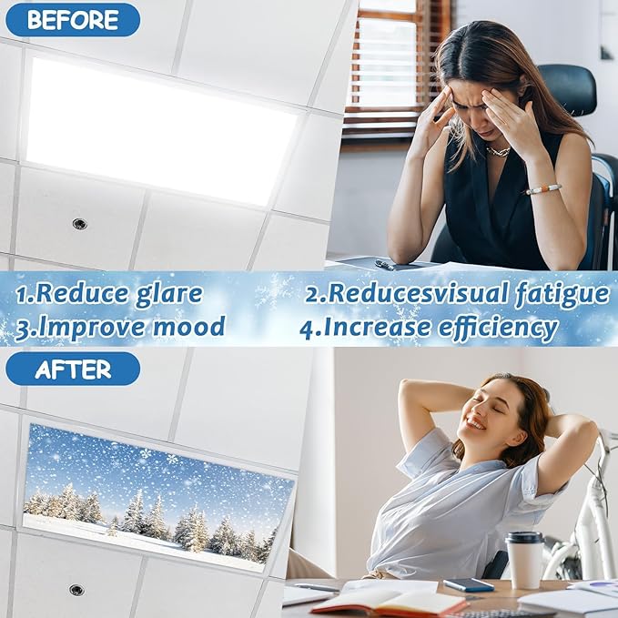 8 Pcs Fluorescent Light Covers with 80 Magnets Decorative for Classroom Ceiling Light 4 x 2 Feet Magnetic Light Covers Filter Easy Install for Office Hospitals & Home Drop Ceiling Supplies(winter )