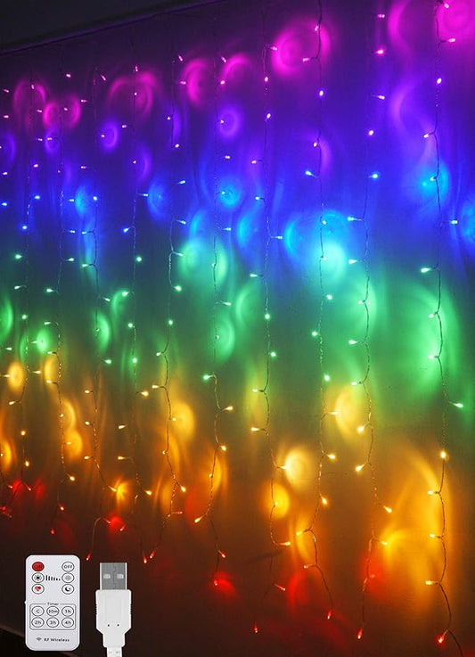 Rainbow Fairy String Curtain Lights with Remote, Twinkle LED Ombre Light Curtain for Girls Room, Kid's Bedroom, Teen Room, Unicorn Theme, Party, Easter Décor Gift (Rainbow)