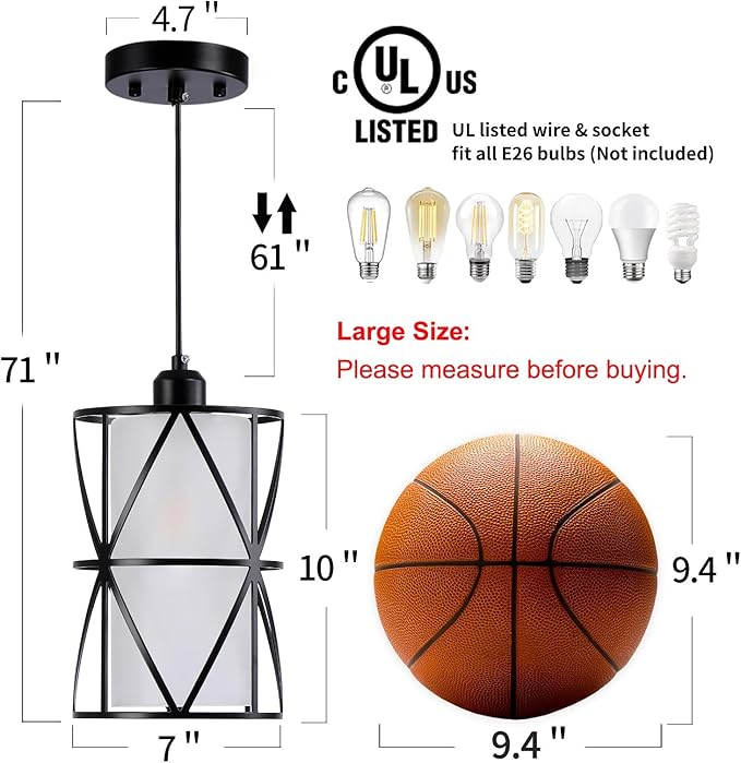 7"×10" Pendant Lights with Frosted Glass, Matte Black Pendant Lighting Kitchen Island, Cylindrical Pendant Light Fixtures, Modern Kitchen Island Lighting, Pendant Light for Foyer-Large