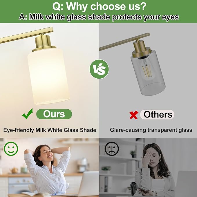 MOKATNG 3-Light Bathroom Light Fixtures, Aged Brass Vanity Light with Milky White Shades, Bathroom Lighting Fixtures Over Mirror, Modern Bathroom Wall Lamp for Mirror Living Room Cabinet Bedroom