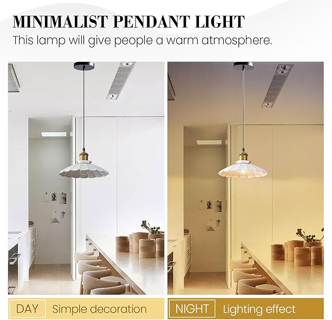White Pendant Lights, Modern Hanging Lamp with 9.8 Inch Industrial Shade for Kitchen Island, Farmhouse Pendant Lights Kitchen Island 6.5Ft Adjustable Cord Pendant Light Fixtures