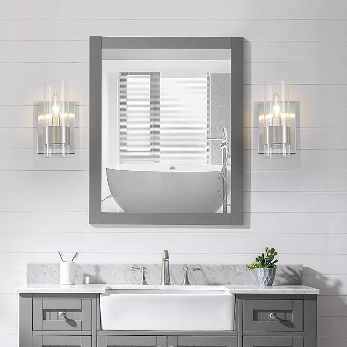 WUZUPS Set of 2 1-Light Bathroom Wall Light Fixture Over Mirror Flat Class Shade Morden Vanity Scones for Bathroom Bedroom Living Room, E12 Base, Brushed Nickel