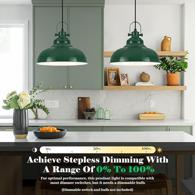 Green Dome Pendant Light, Green Pendant Light Kitchen Island 3 Pack, 11.41 Inch Farmhouse Pendant Lights, Hanging Light Fixture for Kitchen Island, Dining Room, Living Room