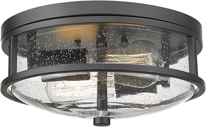 Flush Mount Ceiling Light Fixture, 12 Inch 2-Light Modern Farmhouse Semi Ceiling Light with Seeded Glass for Bedroom, Entryway, Kitchen, Hallway, ROS88 BK