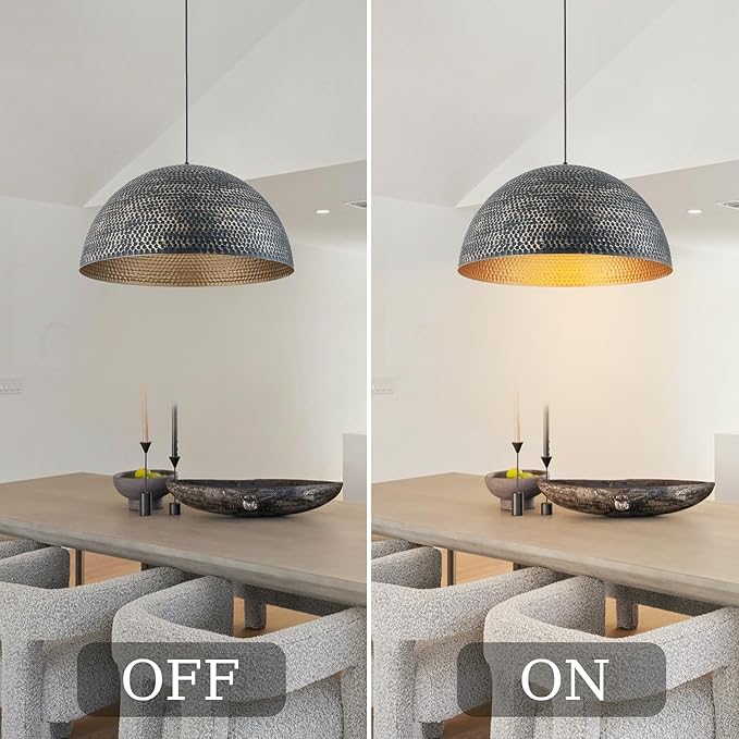 23.6 in. Black and Gold Hammered Pendant Light Fixtures, Industrial Metal Dome Shade, Pendant Lights Kitchen Island, Pendant Light for Kitchen Island and Dining Room