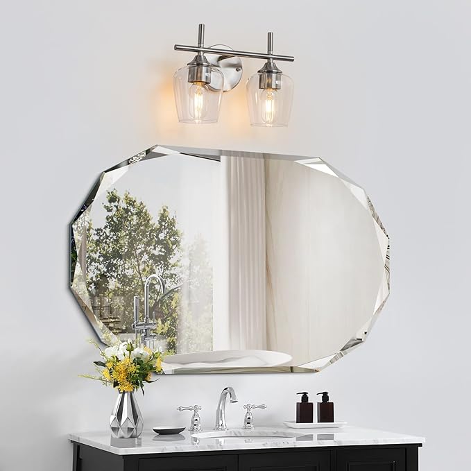 Bathroom Vanity Light Fixtures, 3-Lights Over Mirror Modern Vanity Lighting with Clear Wine Glass Shade Wall Lamp for Bedroom Hallway Living Room (Nickel, 2-Light)