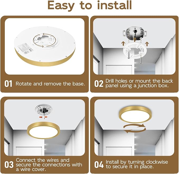 Hlite Dimmable 2pack 9 inch Flush Mount LED Ceiling Light Fixture,18W 1800LM Super Slim 3000K/4000K/5000K 3CCT Selectable,Dimmable Flush Mount Ceiling Light for Kitchen,Bedroom (Gold)