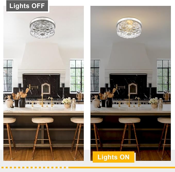 Flush Mount Ceiling Light with Water Ripple Glass Shade, Modern 2-Light Ceiling Light Fixtures, Brushed Nickle Finished Ceiling Lighting for Kitchen Halway Living Room Bedrrom Entryway