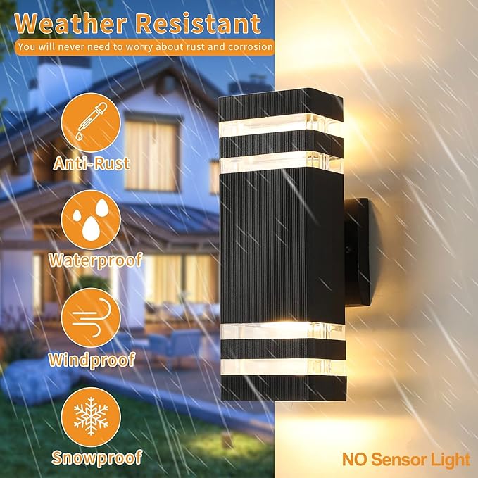 tewei 4 Pack Outdoor Wall Lights, Modern Exterior Light Fixture Wall Mount Black Outdoor Lights for House Waterproof Aluminum Up and Down Porch Lights Outdoor Wall for Porch Patio Garage, 2-Layer