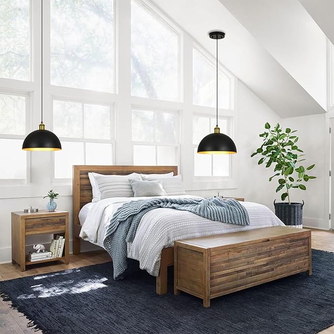 Pendant Lights Kitchen Island - 12-Inch Farmhouse Dome Hanging Light Fixture, Black and Gold Industrial Ceiling Light Adjustable Kitchen Pendant Lighting for Dining Room, Bedroom, Living Rooms