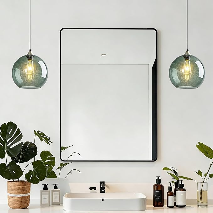 Modern 2-Pack Glass Globe Pendant Lights, Gray Green Modern Pendant Lighting for Kitchen Island, Glass Hanging Lamps for Dining Room Living Room Bedroom, Medium 7.87 Inch Fixture (Bulbs Not Included)
