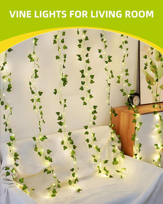 KASZOO Vines with Fairy Lights for Bedroom - 200 LED Ivy Curtain Wall Vines for Wedding, Party, Dorm, Indoor & Outdoor Use, 6.5ft x 6.5ft