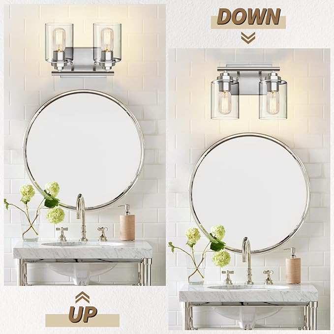 SKEJAO Bathroom Vanity Light Over Mirror,Vanity Light for Bathroom,Bathroom Light Fixture Wall Sconce Lighting for Bedroom,Living Room (Nickel, 2-Light)