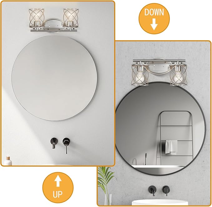 mavcadonf 2-Lights Vanity Lights, Bathroom Light Fixtures Over Mirror, Brushed Nickel Vanity Light, Farmhouse Wall Lights with Clear Glass Shade, Bathroom Wall Lamp for Mirror Kitchen Bedroom