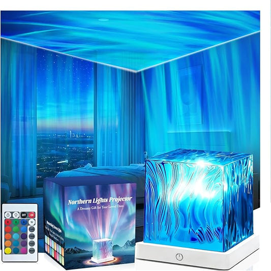 HUMIIEYE Northern Lights Projector, Cube Aurora Galaxy Projector with Remote, 16 Color Mood Lighting Dimmable Ocean Light, Memory Function, Trendy Cute Stuff for Teen Girls Gifts Bedroom Room