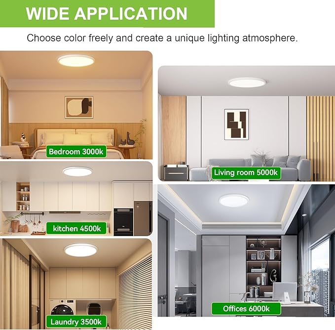 4 Pack 3200lm LED Flush Mount Ceiling Light 28W 12 Inch 5CCT Adjustable 3000K to 6000K Super Slim 0.87 inch Ceiling Light Fixture Round Ceiling Lamp for Bedroom Living Room Kitchen Laundry White