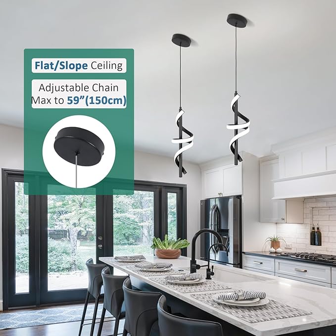 CANEOE Black Pendant Light Fixtures, 3000K-6000K Dimmable Modern LED Pendant Lights,Kitchen Island Pendant Lighting for Dining Room Living Room Bedroom Hanging Light Fixtures,1 Pack
