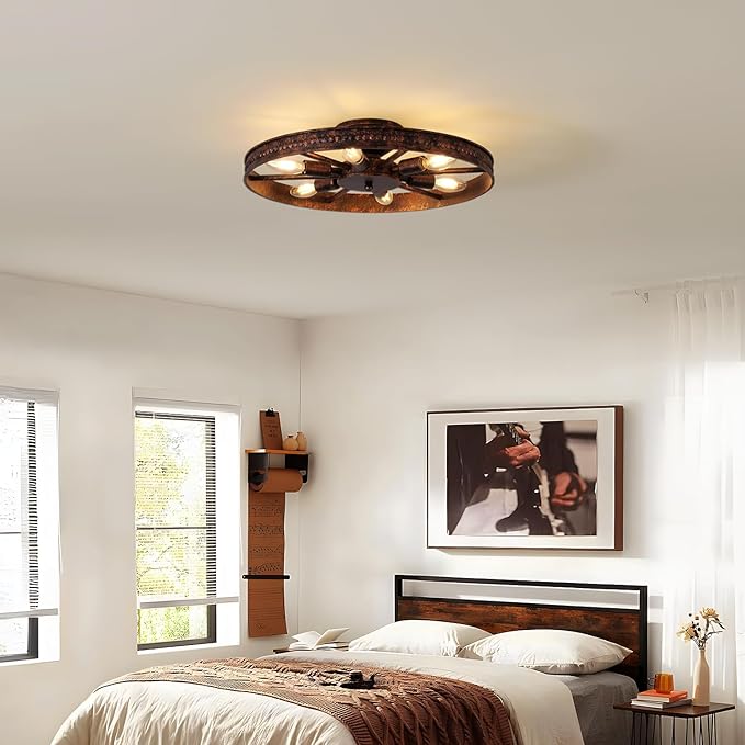 Semi Flush Mount Ceiling Light, Industrial Metal Ceiling Light Fixture, 18.9" Rustic 6-Light Farmhouse Light, Red Rust Chandelier for Kitchen Dinning Room Entryway Living Room
