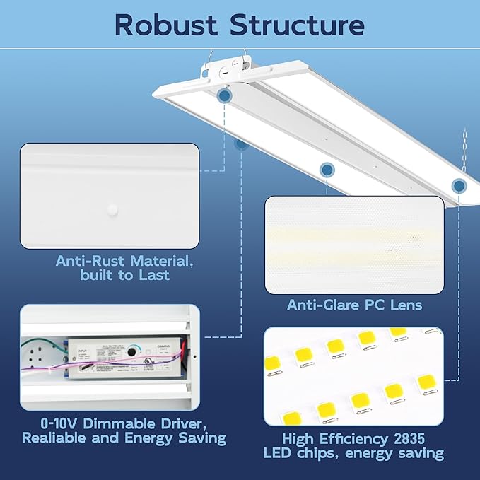 hykolity 2 Pack 2FT LED Linear High Bay Shop Light, 150W, 20250lm 135LM/W, 120-277V, 0-10V Dimmable, 5000K Daylight Hanging Light for Warehouse Workshops, ETL Listed
