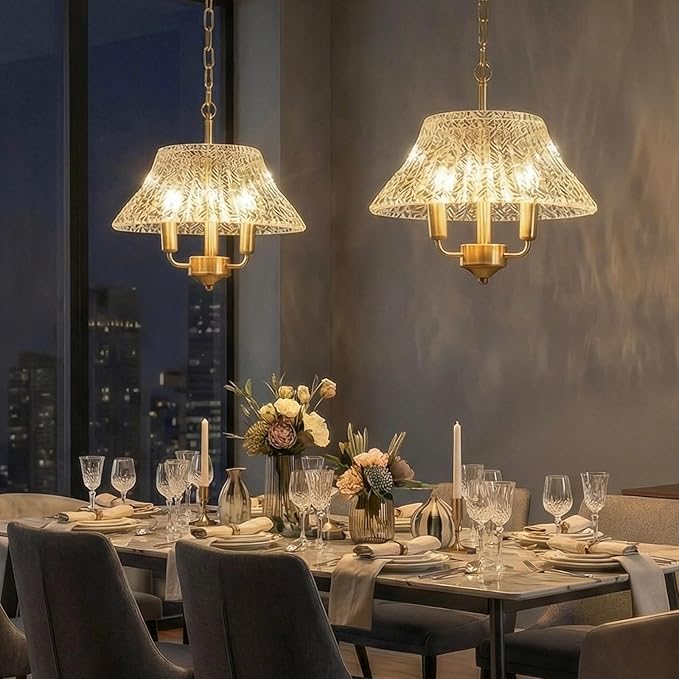 Modern Large Brass Gold Clear Glass Pendant Light Fixture 15.08 Inch Bronze Hanging Lamp for Kitchen Island Ceiling Dining Table Foyer Hallway Entry E12 Base,UL Socket Hardwired Lampara