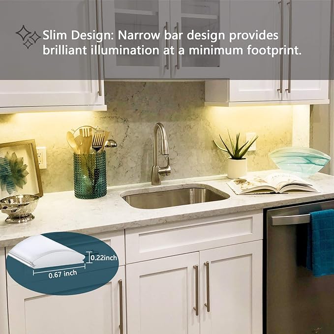 JUSJUBR 12-Inch Slim LED Under Cabinet Light with Memory Function, Warm White 3000K Dimmable USB Light Bar for Rooms