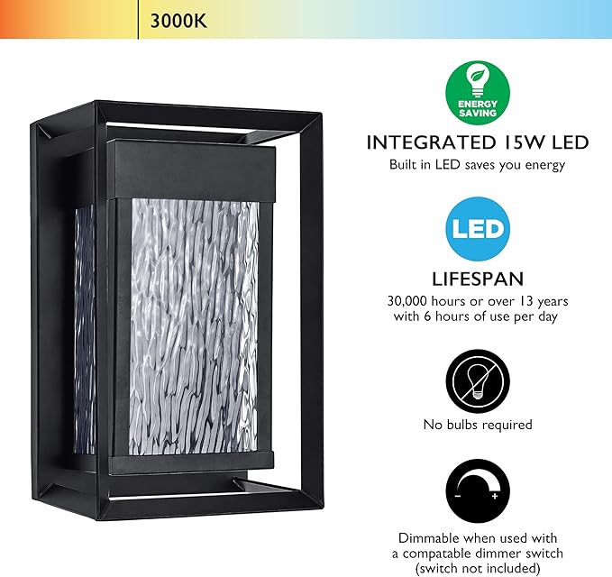 Design House Hartbrook Outdoor Integrated LED Wall Light with Clear Glass for Porch Entryway Patio, Matte Black, 589226-BLK