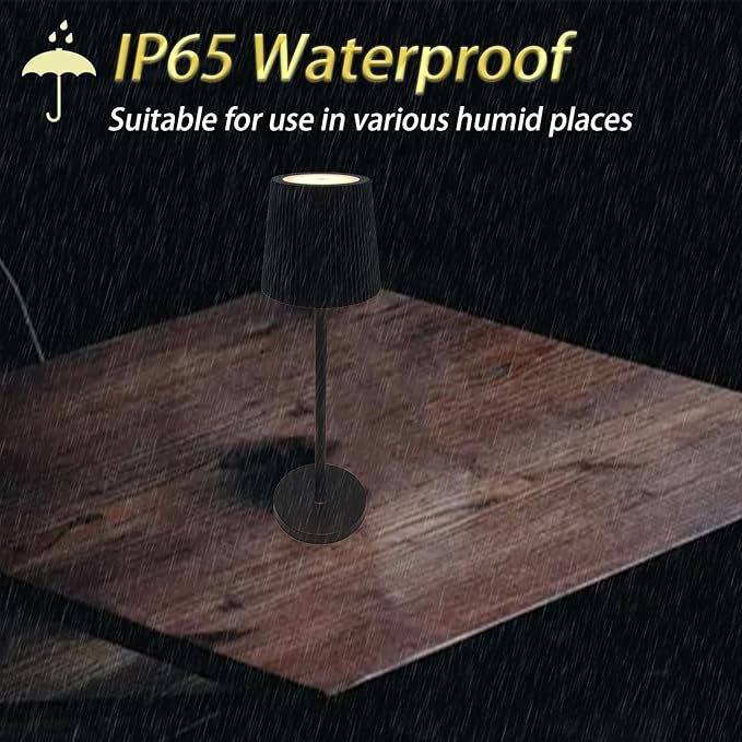 Outdoor Battery Operated Table Lamp Waterproof, Touch Dimmable Desk Lamp, Dimming Up, LED Night Light for Camping Restaurant Home, H10.8in, 5000mAh (Black)