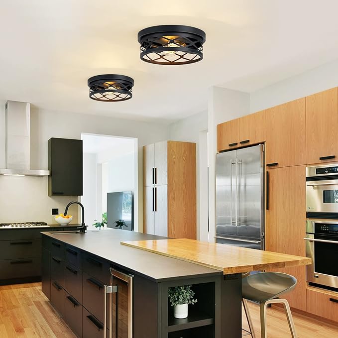 2 Pack Flush Mount Ceiling Light,Black 2-Light Hallway Light Fixtures Ceiling for Kitchen Entryway Bedroom Hall,E26 Base