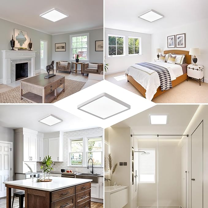 12 Inch 6PK Square LED Flush Mount Ceiling Light, 24W, 2500LM, 3000K/4000K/6000K CCT Selectable, LED Flat Panel Low Profile Ceiling Light Fitures for Hallway, Kitchen, Bedroom, Laundry Room