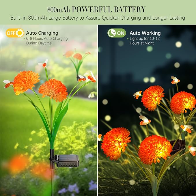 Solar Garden Lights, 8 Pack Solar Swaying Bee Lights with Flowers, Waterproof Firefly Light Outdoor for Garden Patio Yard Pathway Fall Decoration, Gifts for Women Mother's Day