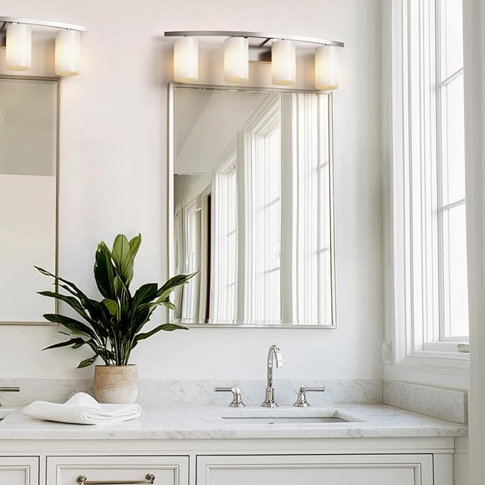 Tawson Talos 4-Light Vanity Light in Brushed Nickel with Satin Etched Glass Shade for Hallway, Entryway, Passway, Dining Room, Bathroom, Garage, Kitchen, Balcony, Living Room