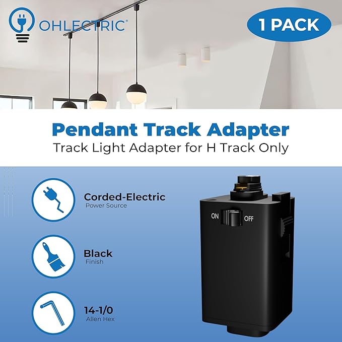 OHLECTRIC Pendant Track Adapter for H Track Only - Halo Track Adapter Supports Weight Upto Maximum of 10 Lbs and SVT 18/3 Wire - Black (Pack of 2)