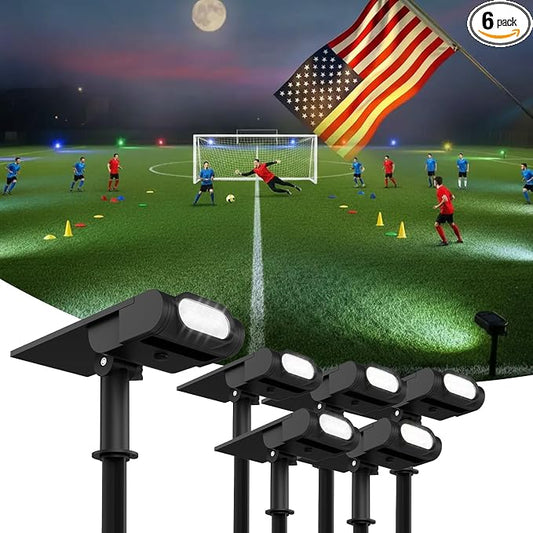 EZVALO Solar Spot Lights Outdoor IP67 Waterproof, Adjustable Solar Landscape Lights, 3 Lighting Modes Solar Spotlights for Outside Yard Garden Plant Trees Pathway Flag (Cool White-6Pack)