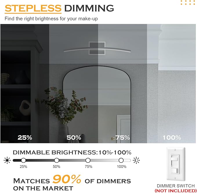 Benkut Modern LED Wall Sconce Silver Light Fixtures Over Mirror Modern Bath Wall Lighting for Bathroom, Dimmable Vanity Light for Bathroom(5CCT 23.6Inch)