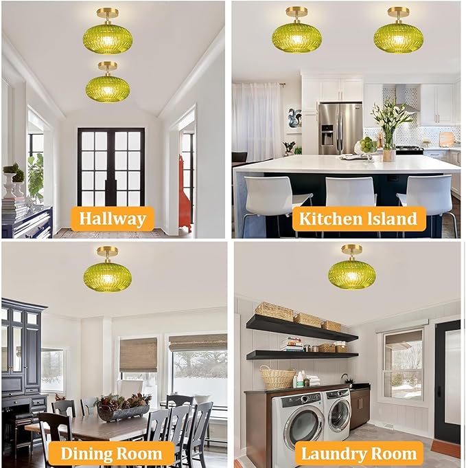 Semi Flush Mount Ceiling Light Fixture,Sloped Ceiling Light Fixture,Vintage Light Fixtures,Green Ceiling Fixture,Kitchen Over Sink Lighting Fixtures,Hanging Light Fixture for Entryway Porch