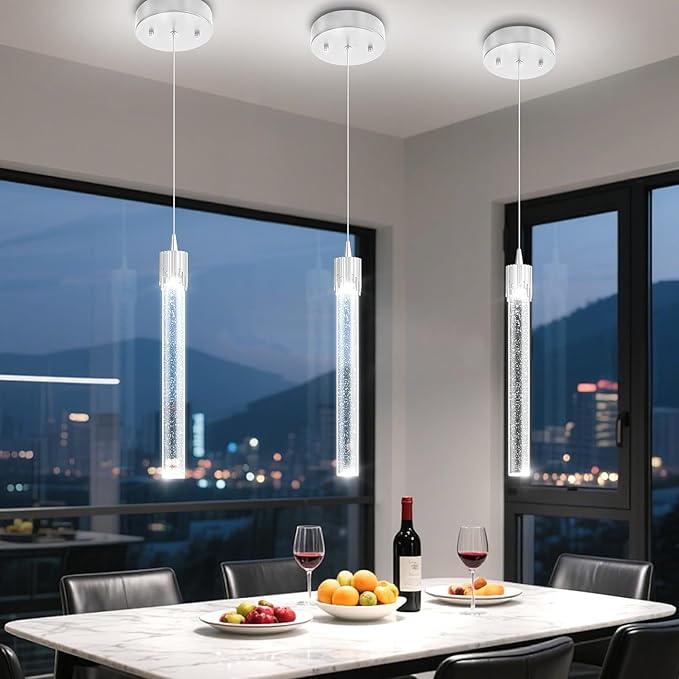 ykolupty Mini 1 Light Chrome Crystal Pendant Lights,Modern Led Kitchen Island Hanging Light Fixture,Adjustable Pendant Lighting for Kitchen Island,Dimmable 2700k-6000k