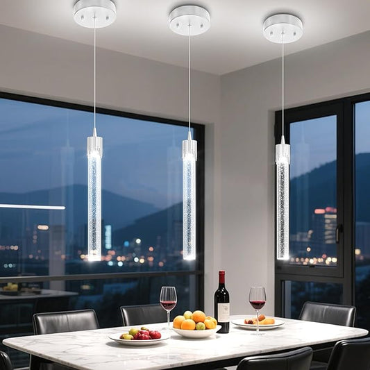 ykolupty Mini 1 Light Chrome Crystal Pendant Lights,Modern Led Kitchen Island Hanging Light Fixture,Adjustable Pendant Lighting for Kitchen Island,Dimmable 2700k-6000k