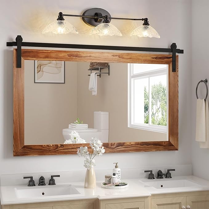 Vintage Vanity Light, 3-Light Black Vanity Light Bathroom Lights fixtures Over Mirror 33.85 Inch Modern Dimmable Bath Light Fixture for Bathroom Makeup, (Requires E12 Bulb, Not Included)