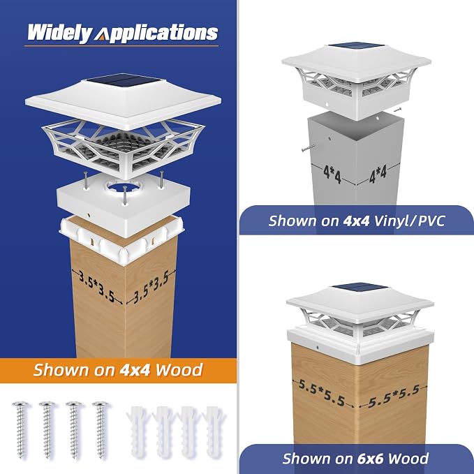 APONUO Solar Post Cap Lights,8 Pack 2-Modes Bright 4x4 Post Solar Lights Auto On Off,Outdoor Waterproof Garden Patio Fence Deck Patio Decor for Fence Deck Post Caps 4x4 6x6 Wood,4x4 Vinyl
