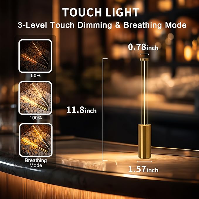 Gold Touch Lamp, Rechargeable Lamps Cordless Battery Operated Lights Small Lamps for Small Spaces Mood Lighting Portable Camping Lanterns for Dining Bar Patio Bedside Bookshelf Gold Decor
