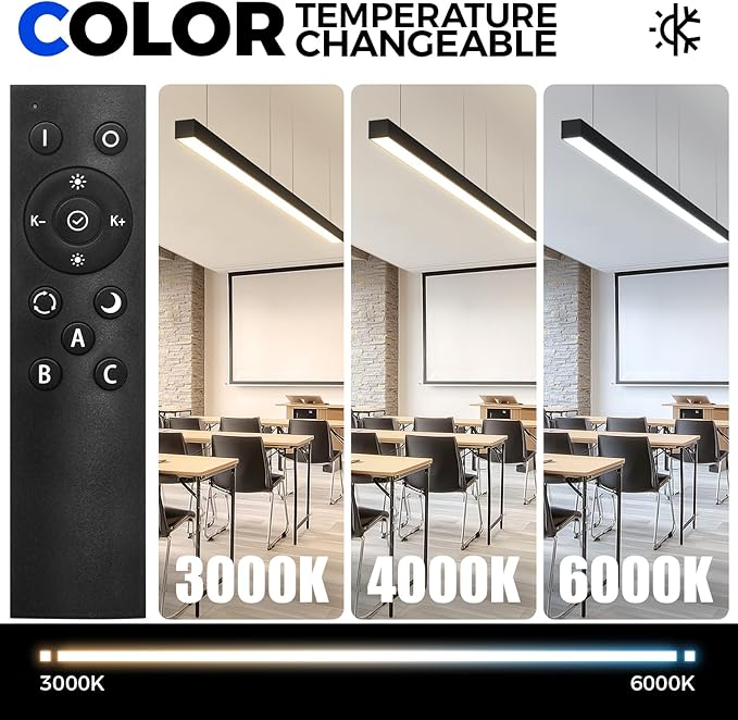 Barrina 7566 Remote Series LED Linear Light Fixture with Remote, 2nd-Generation, 4FT 50W Seamless Connection, 3000K-6000K Color Changing, Dimmable Office Shop Lighting Fixture, Black, 4 Packs