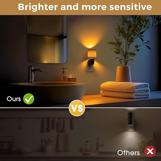 L LOHAS LED Night Lights Plug into Wall, 2 Pack Linen Fabric Cylinder Decor Night Light, Dusk to Dawn Sensor Vintage Nightlight, Amber Warm 0-100LM Dimmable, for Bedroom Living Room Hallway
