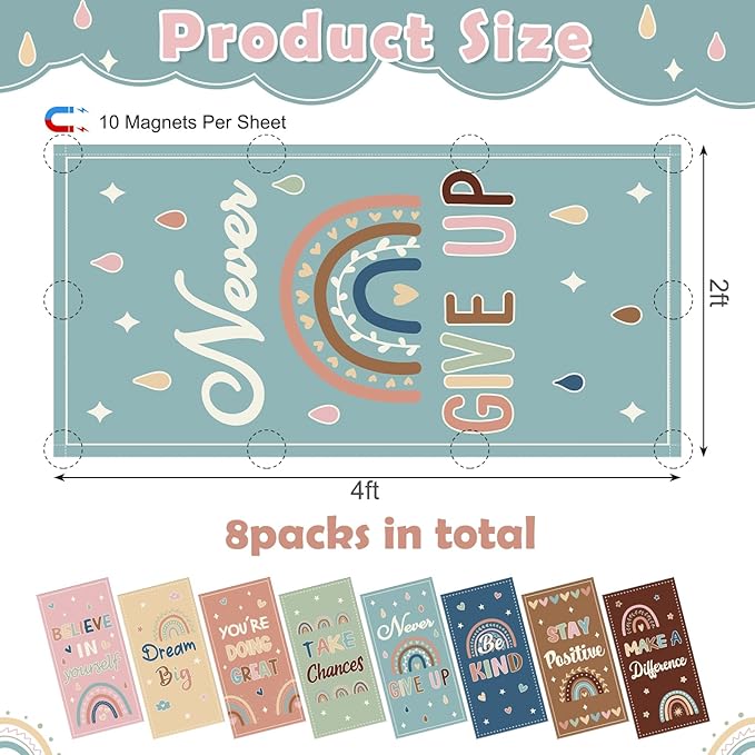 8Pcs Fluorescent Light Covers for Classroom Ceiling Lights,4 x 2 Feet Inspirational Sayings Magnetic Light Cover for Office Hospitals Home Drop Ceiling Windows Decorations (Boho)