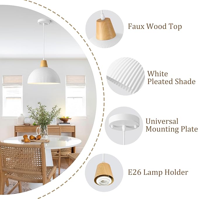 White Pendant Lights Kitchen Island, 11.8" Dome Pendant Light Modern Farmhouse Hanging Light for Dining Room Bedroom Bar Sink