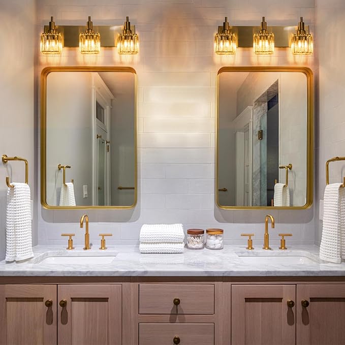 Gold Bathroom Vanity Lights - 3 Lights Crystal Bathroom Lighting Fixtures Over Mirror Modern Gold Crystal Wall Light