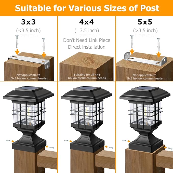 Solar Post Lights Outdoor Solar Cap Lights Deck Fence Cap for 4x4 5x5 6x6 Posts Patio Garden Courtyard Decoration Fixture Waterproof Warm White Lighting Black (2)