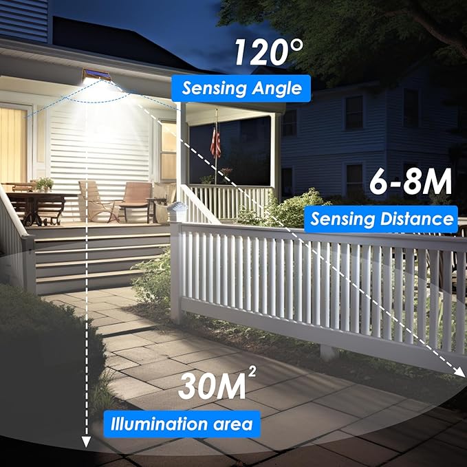 2 Pack 368 LED Solar Lights Outdoor Motion Sensor, Solar Fence Light with 3 Lighting Modes, Solar Powered Security Lights Waterproof for Outside Yard Wall Garden Backyard，Brown