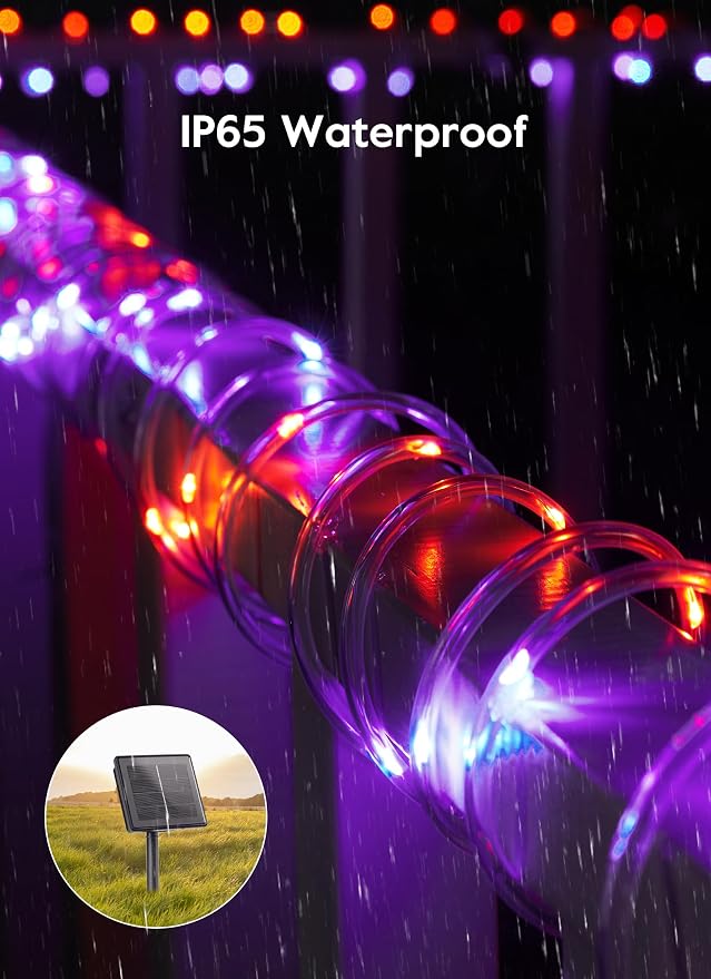 Brightown Solar Halloween Lights Outdoor, 39FT 100 LED String Lights With 8 Modes, Decoration Outdoor, Waterproof Solar String Lights for Outside Tree Yard Party, Orange & Purple