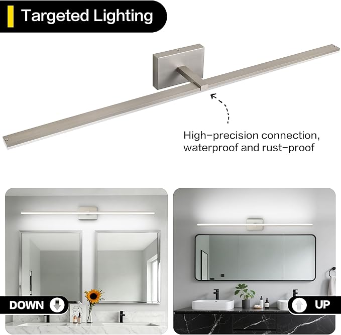 ZUZITO 48 Inch Bathroom Vanity Lights Over Mirror Brushed Nickel Arm Over Cabinet Wide LED Bar 32W 2560lm 6000K ETL IP44