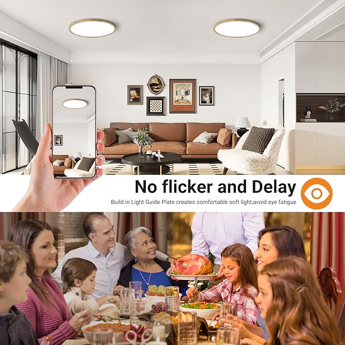 slochi 2Pack LED Flush Mount Ceiling Light Fixture, 12 Inch 24W, 3200LM, Super Slim 0.7 Inch, 3000K-6500K Adjustable Low Profile LED Ceiling Lights for Bedroom, Kitchen, Hallway(Wood)